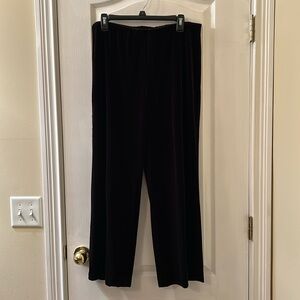Brown velvet straight leg pants.